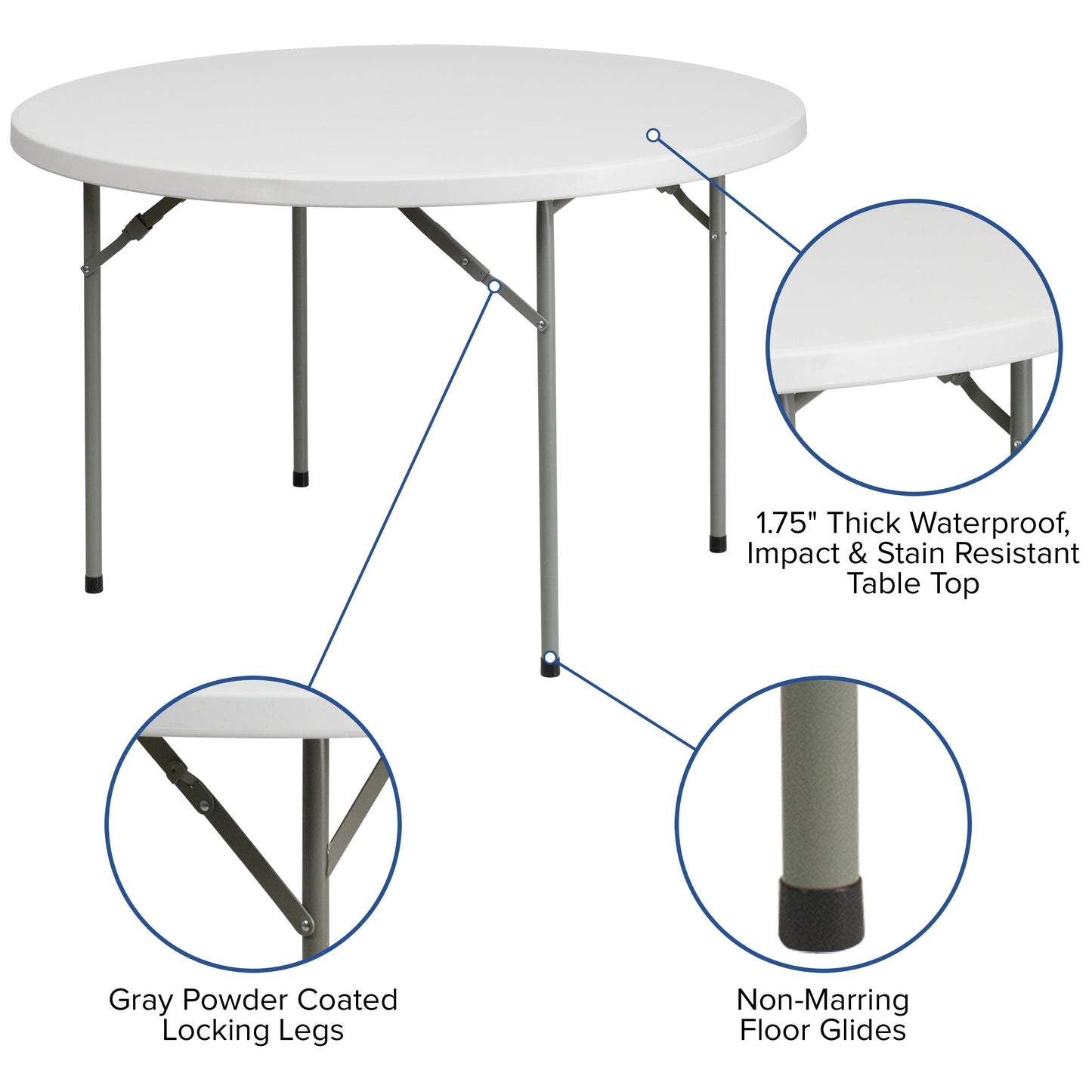 48RD White Plastic Fold Table RB-48R-GG