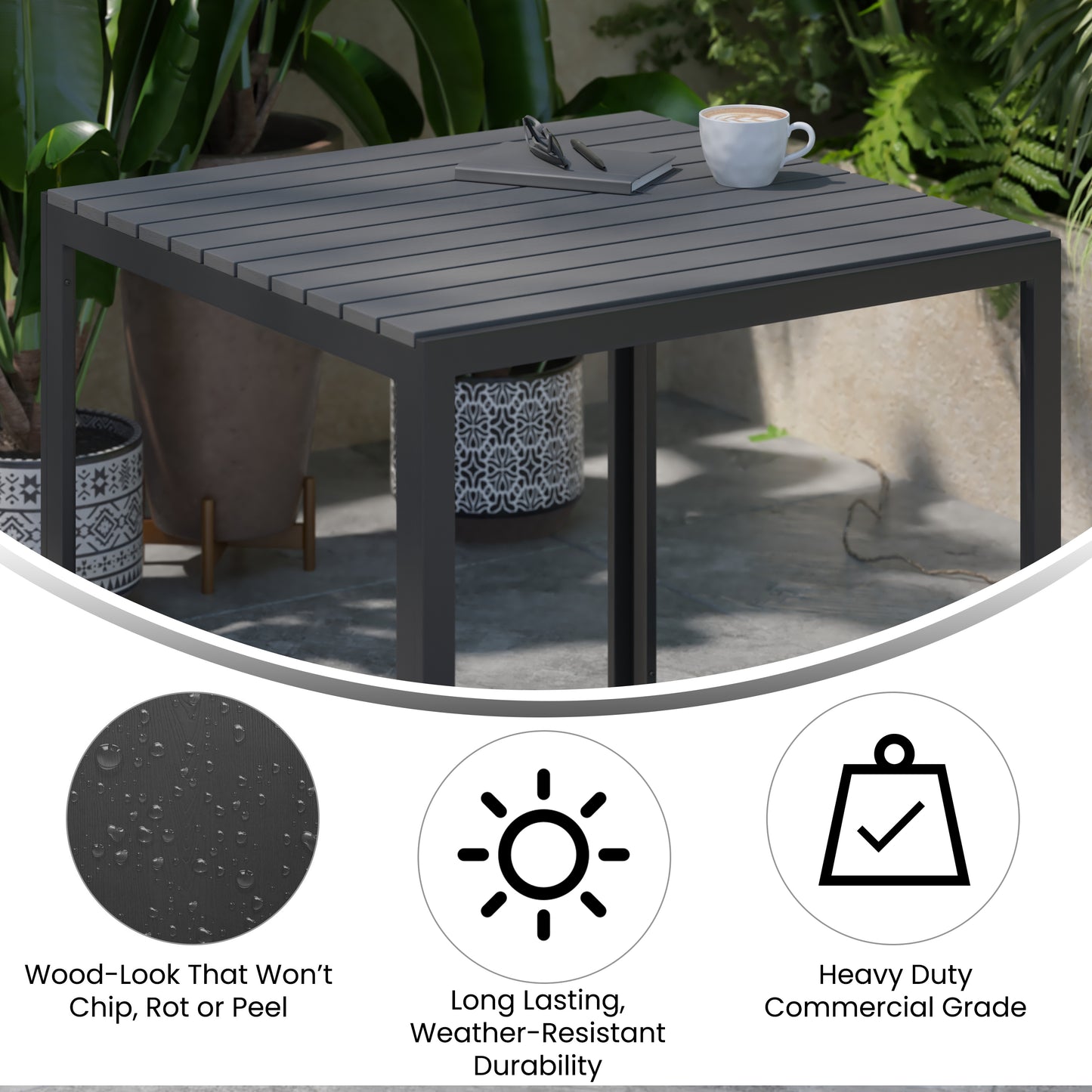 Black All-Weather Patio Table SB-A268T-BK-GG