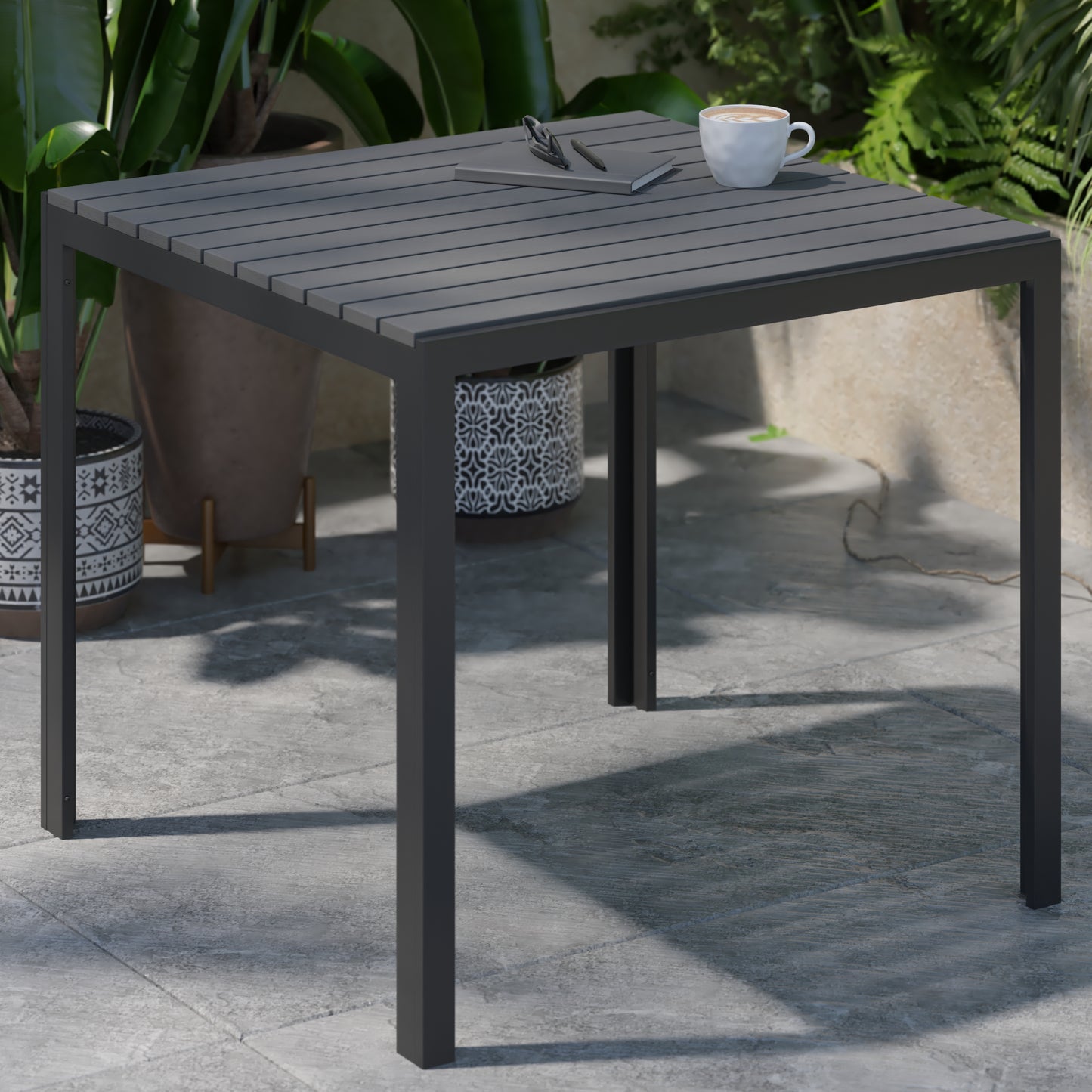 Black All-Weather Patio Table SB-A268T-BK-GG