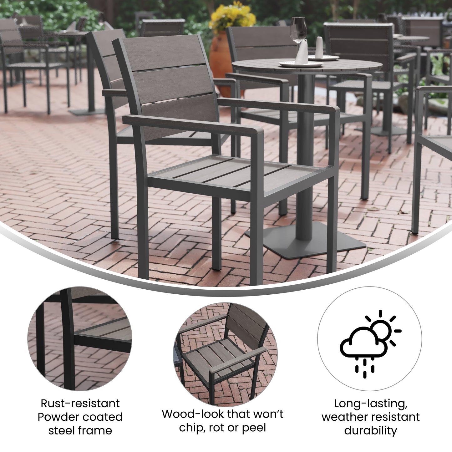 Modern Commercial Grade Patio Chair with Arms