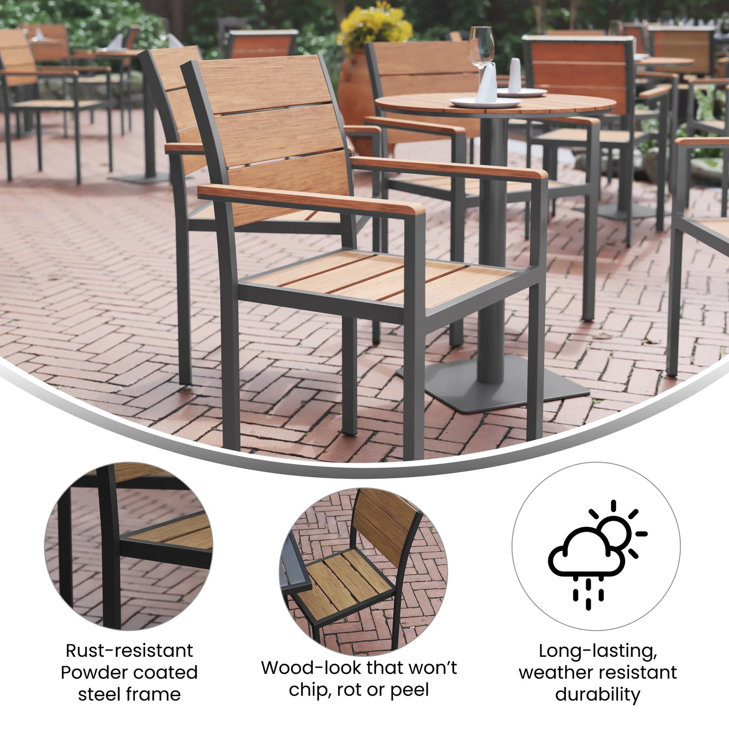 Modern Commercial Grade Patio Chair with Arms