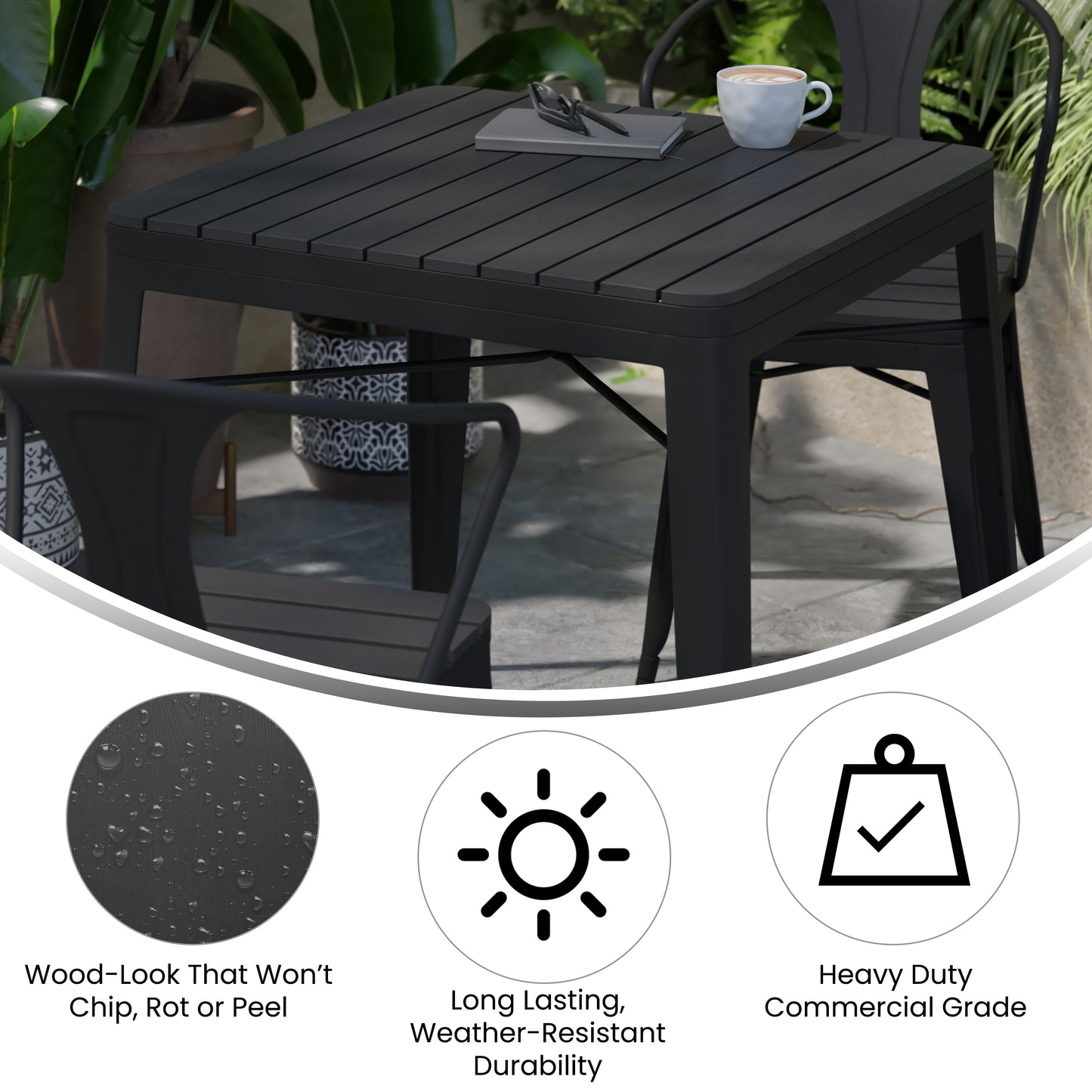 Black All-Weather Patio Table SB-T11T-BK-GG