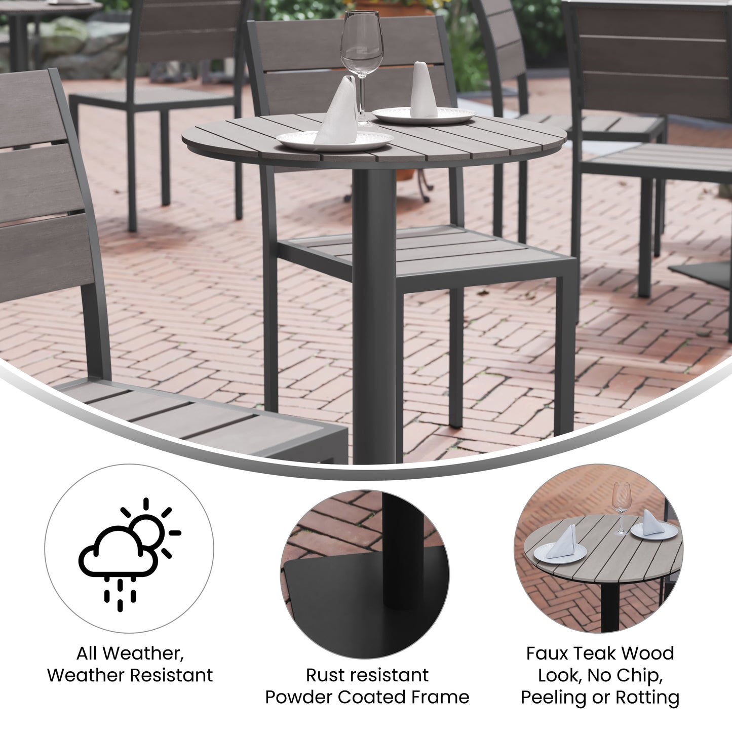 Gray/GY 24" Round Patio Table SB-TB106-GRY-GG