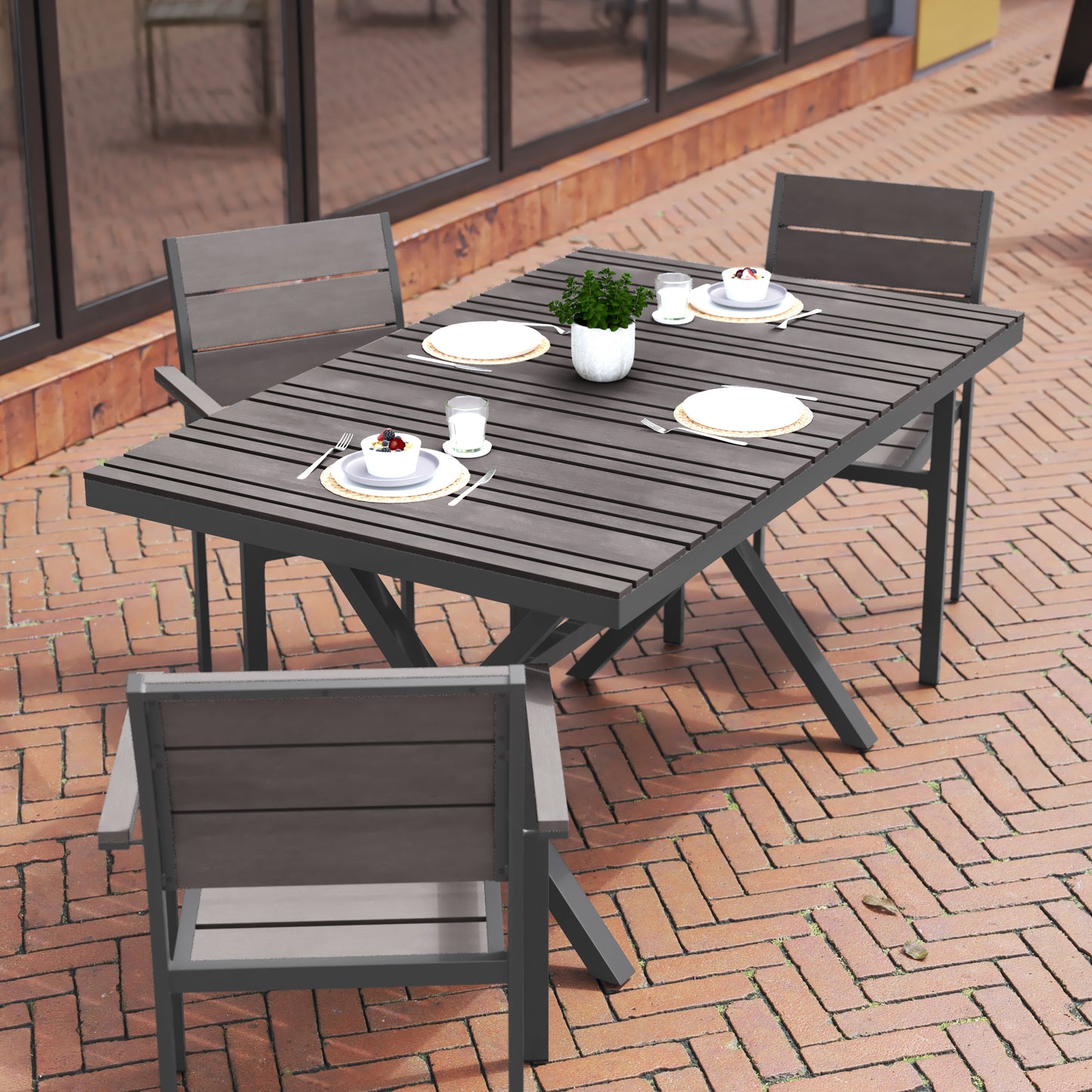 Gray/Gray X Frame Patio Table SB-TB288-GRY-GG