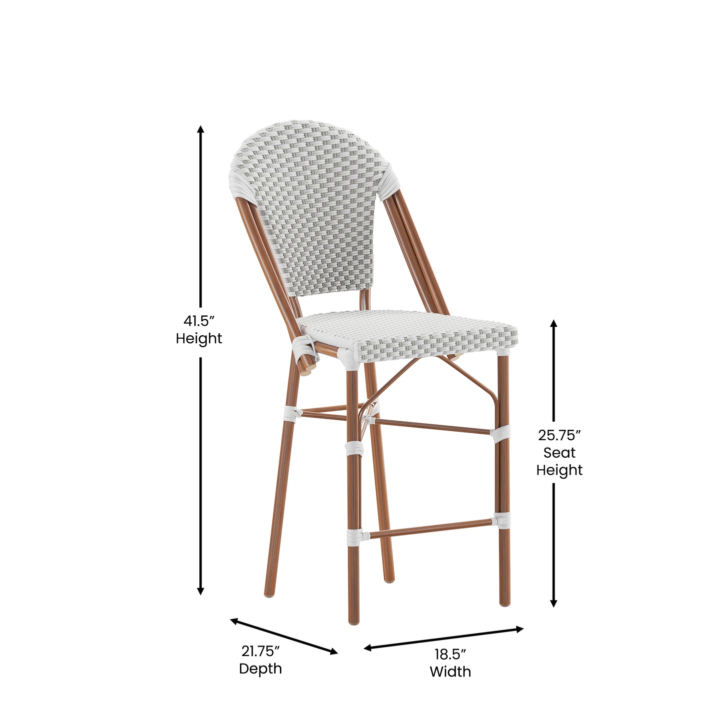 26" White/Gray French Stool SDA-AD642001-F-CS-WHGY-NAT-GG