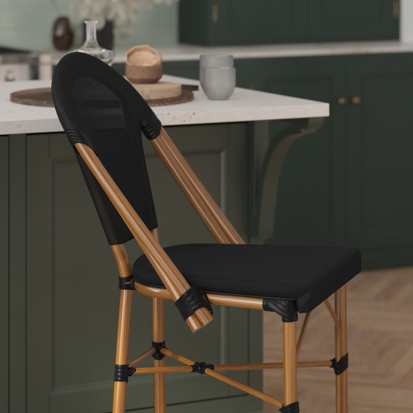 Black French Cafe Stool SDA-AD642107-CS-BK-NAT-GG