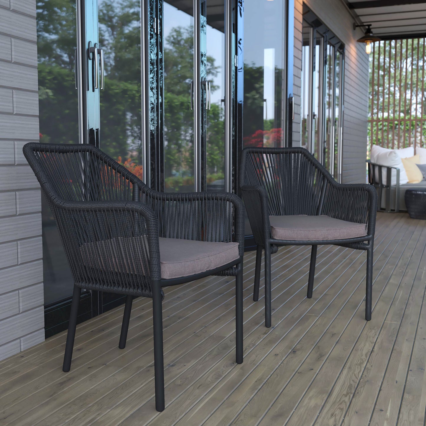 Set of 2 All-Weather Club Chairs with Arms - Stacks up to 6 Chairs High