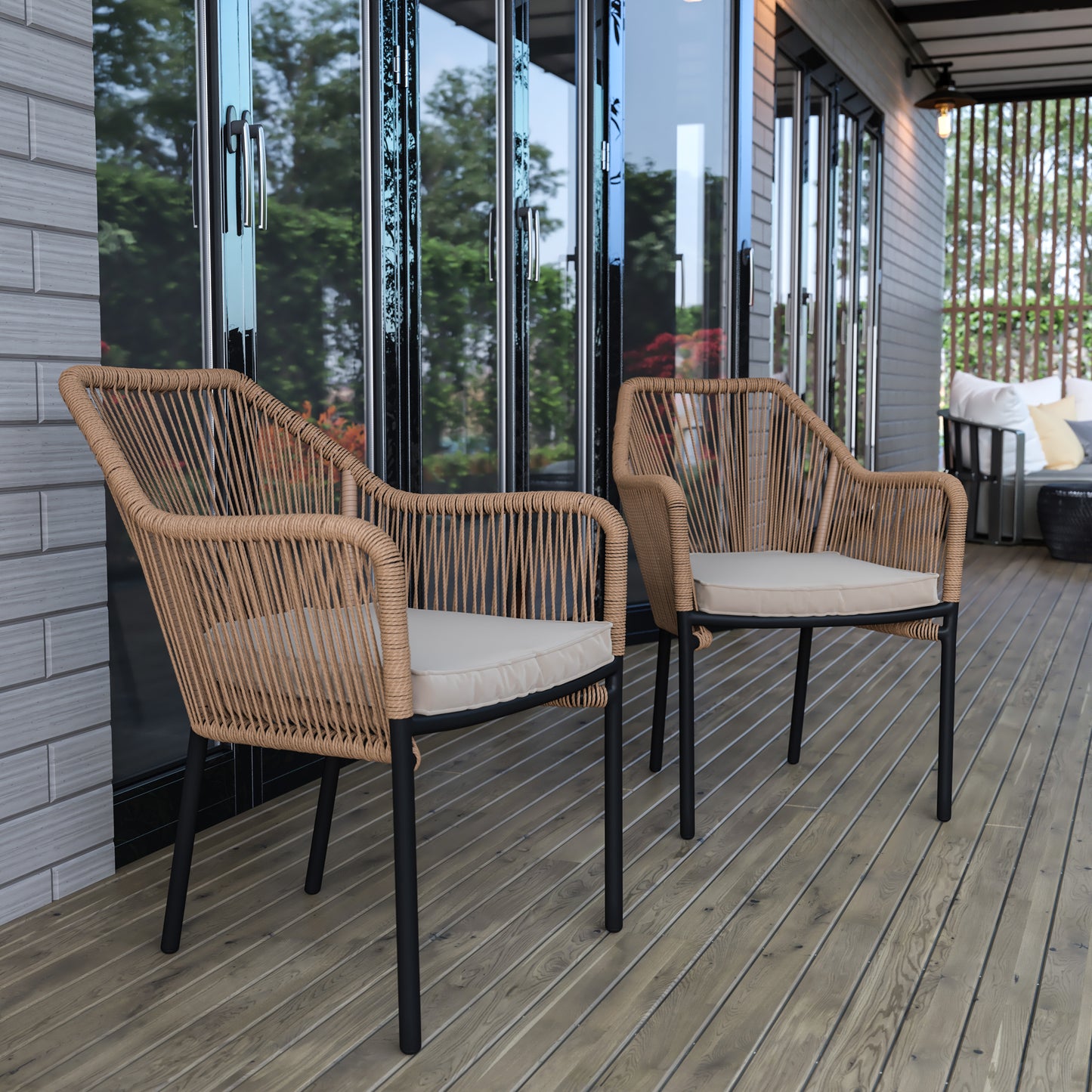 Set of 2 All-Weather Club Chairs with Arms - Stacks up to 6 Chairs High