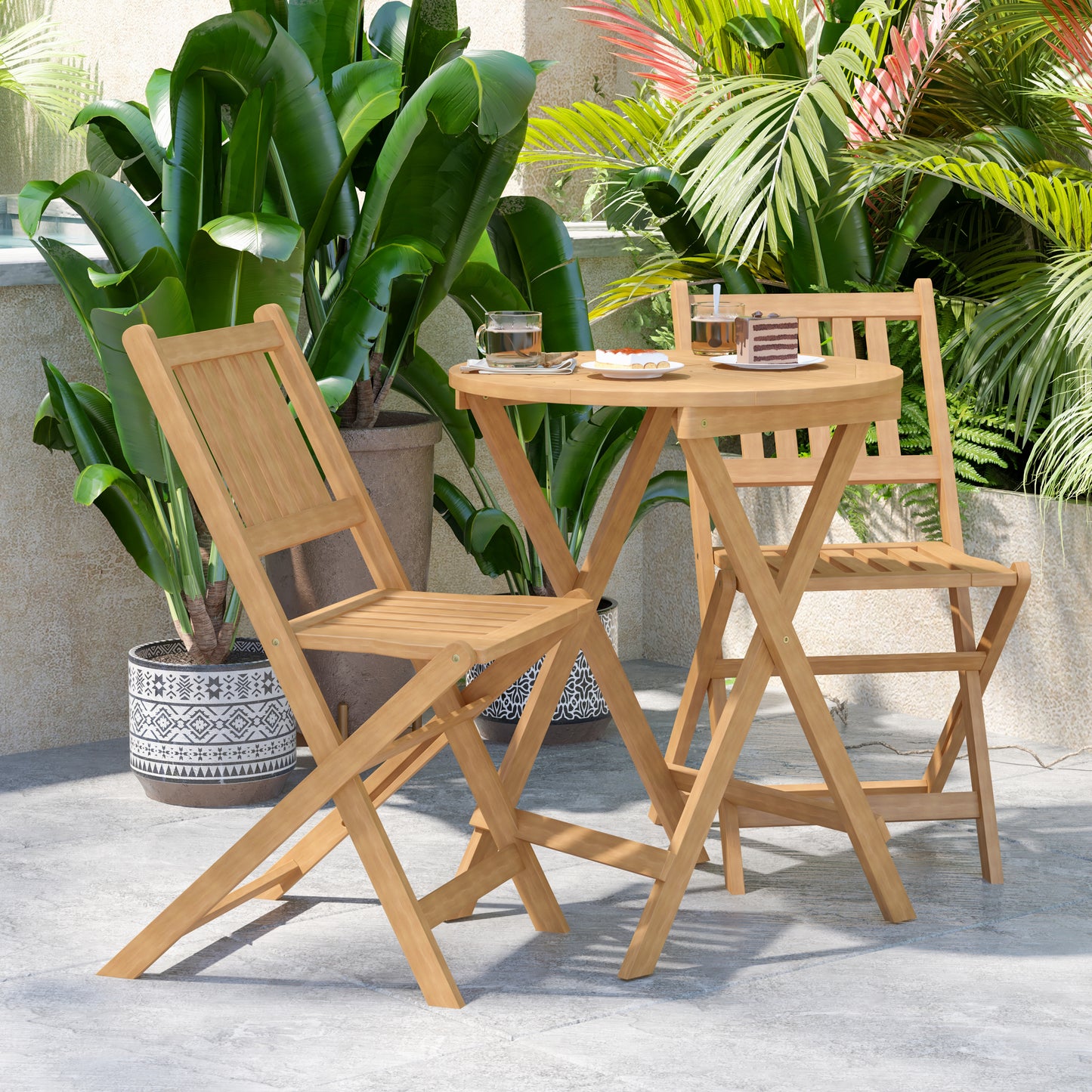 3PC Natural Folding Bistro Set THB-S4460-NAT-GG