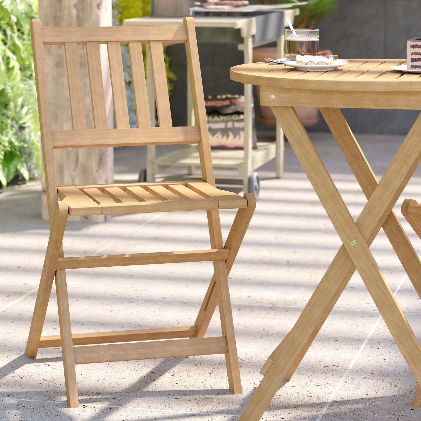 3PC Natural Folding Bistro Set THB-S4460-NAT-GG