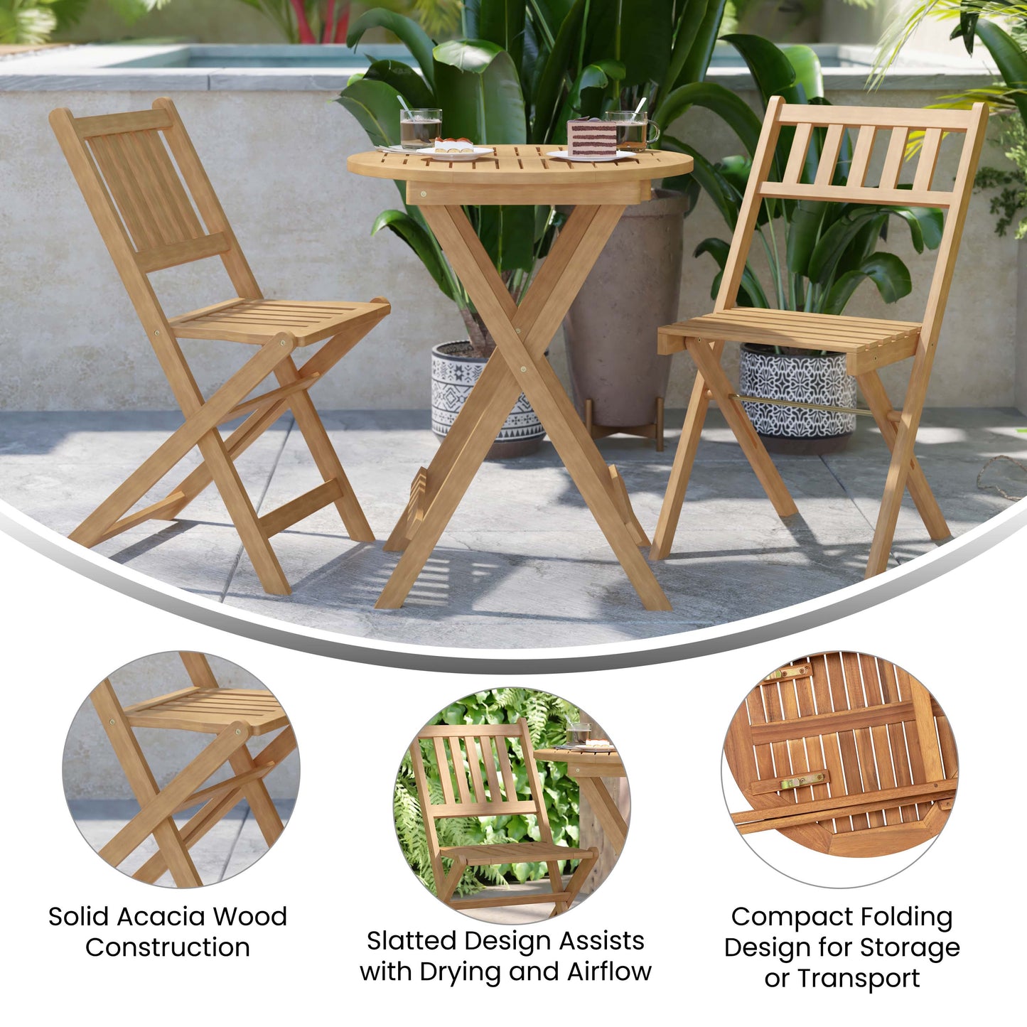 3PC Natural Folding Bistro Set THB-S4460-NAT-GG