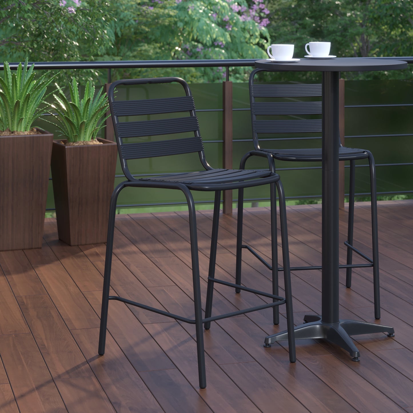 Black Slat Back Stool TLH-015H-BK-GG