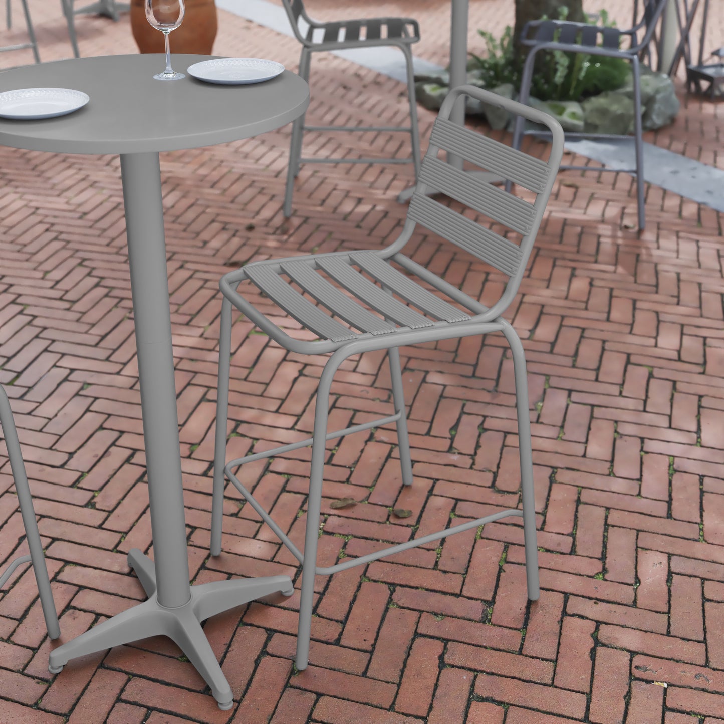 Silver Slat Back Stool TLH-015H-GG