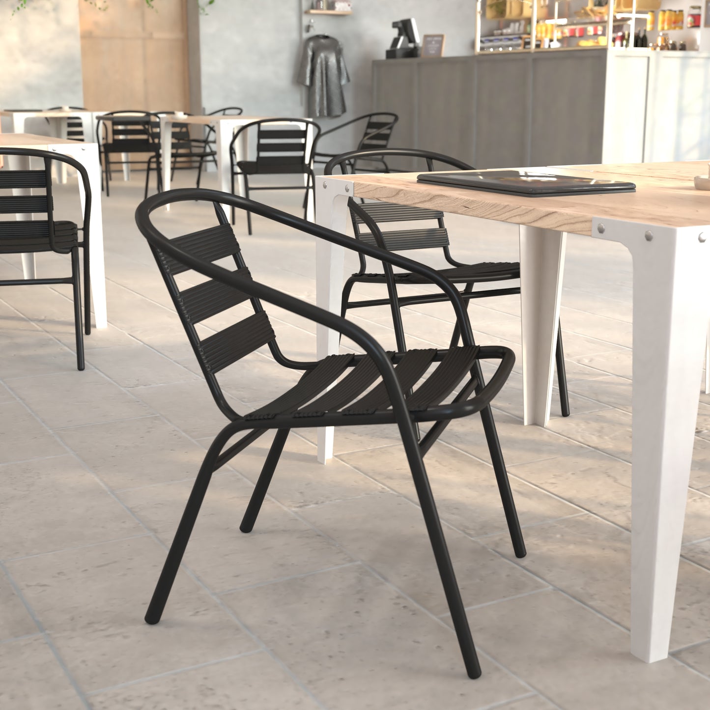 Black Slat Chair with Arms TLH-018C-BK-GG