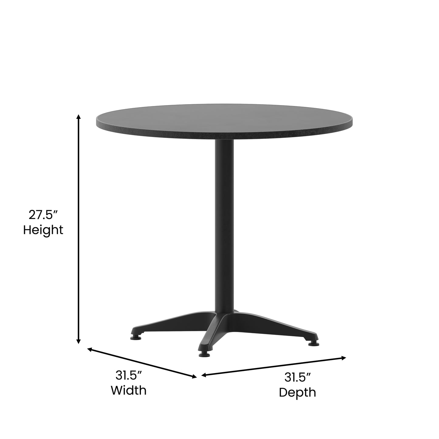 31.5RD Black Metal Table TLH-052-3-BK-GG