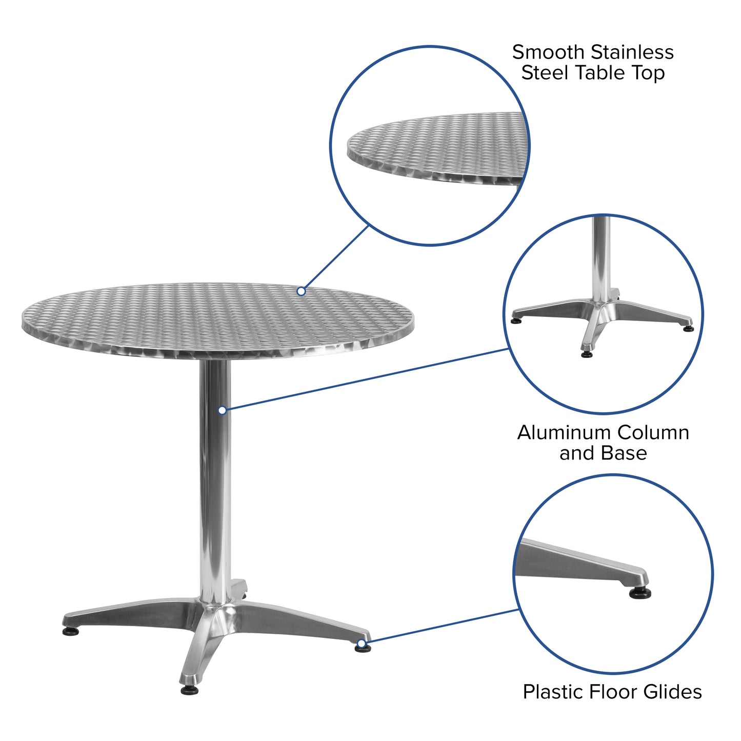 31.5RD Aluminum Table TLH-052-3-GG