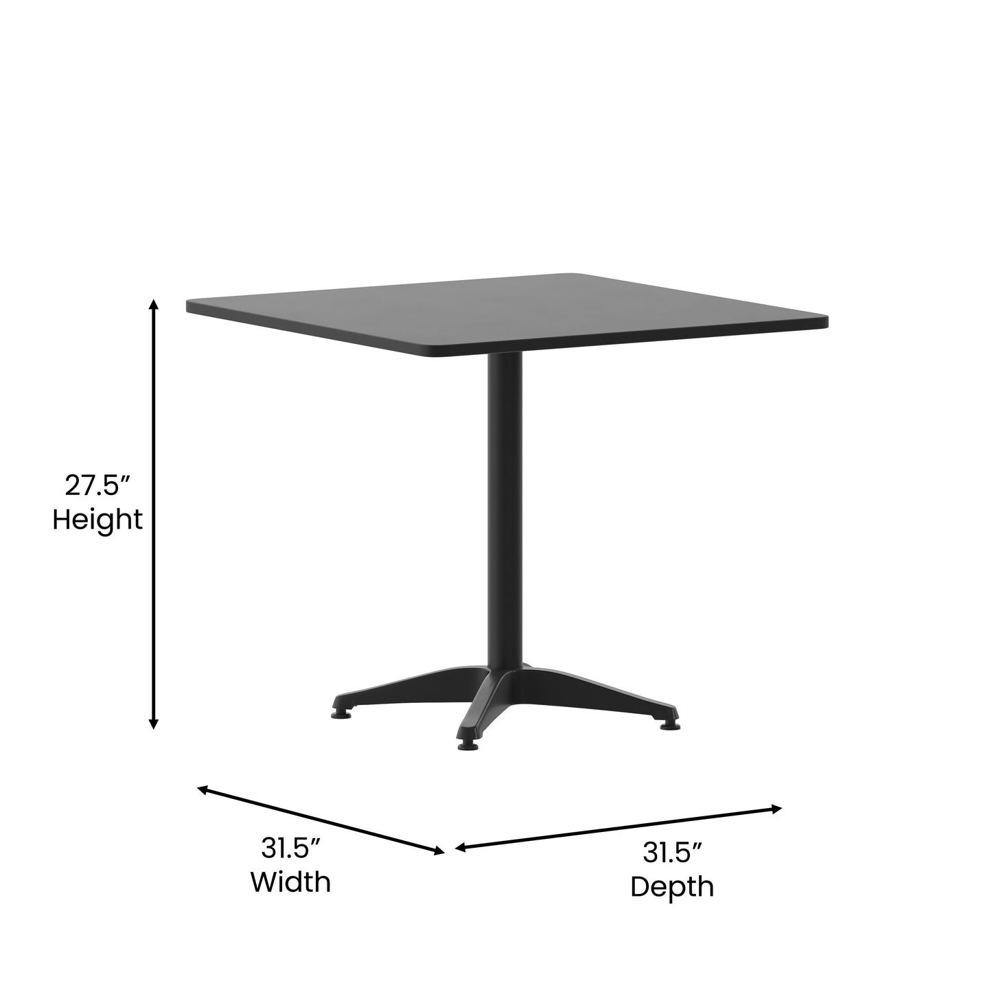 31.5SQ Black Metal Table TLH-053-3-BK-GG