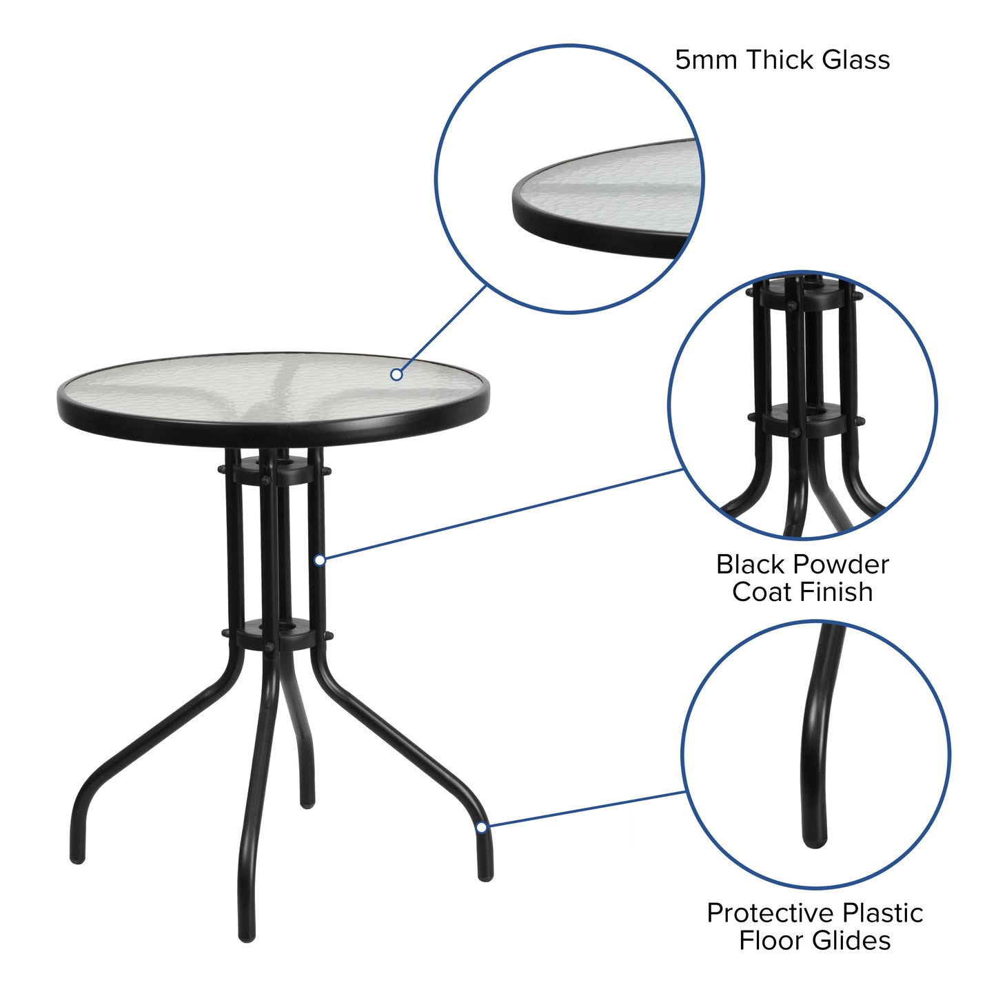 23.75RD Black Patio Table TLH-070-1-GG