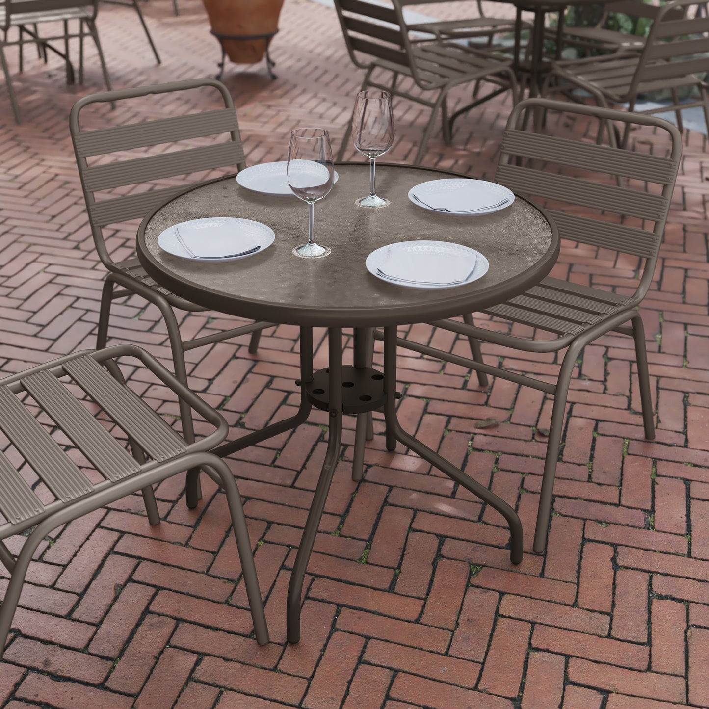 31.5RD Bronze Patio Table TLH-070-2-BZ-GG