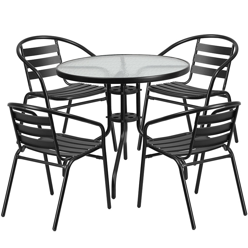 31.5RD Black Patio Table Set TLH-072RD-017CBK4-GG