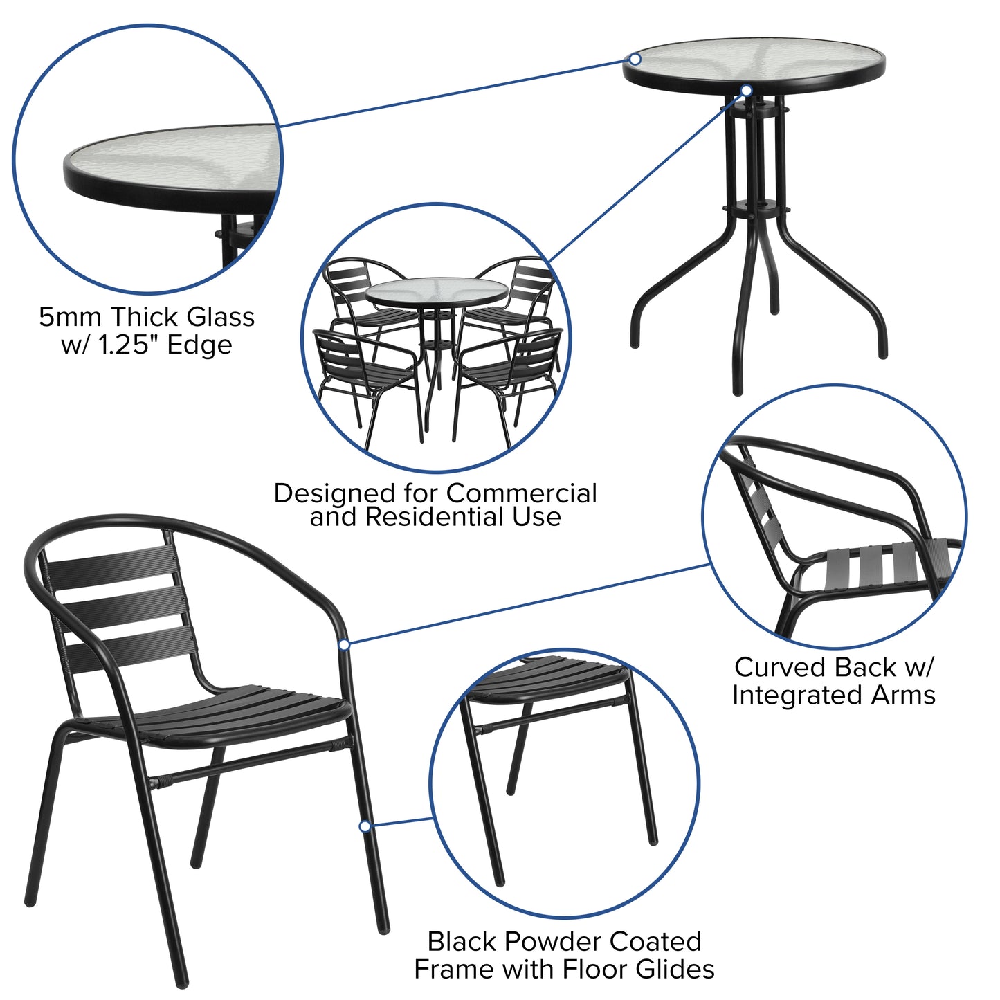 31.5RD Black Patio Table Set TLH-072RD-017CBK4-GG