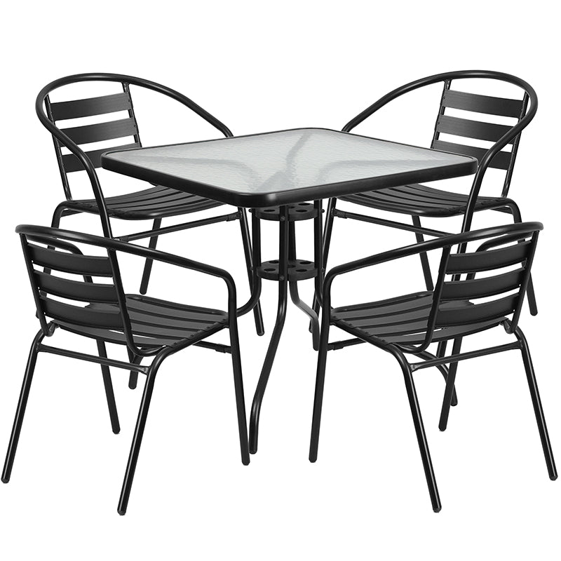 31.5SQ Black Patio Table Set TLH-0732SQ-017CBK4-GG