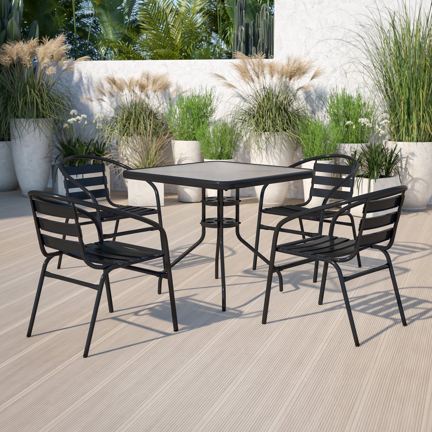 31.5SQ Black Patio Table Set TLH-0732SQ-017CBK4-GG