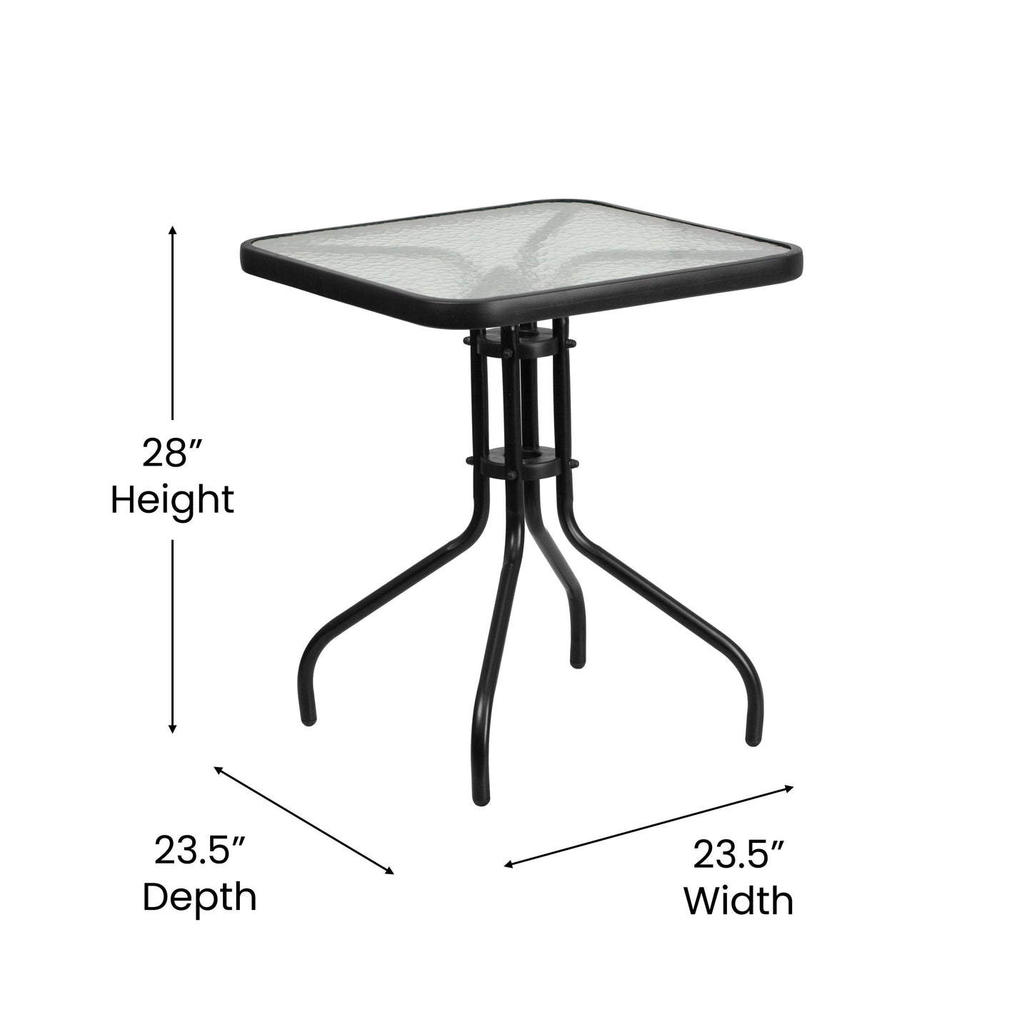 23.5SQ Glass Black Patio Table TLH-073A-1-GG