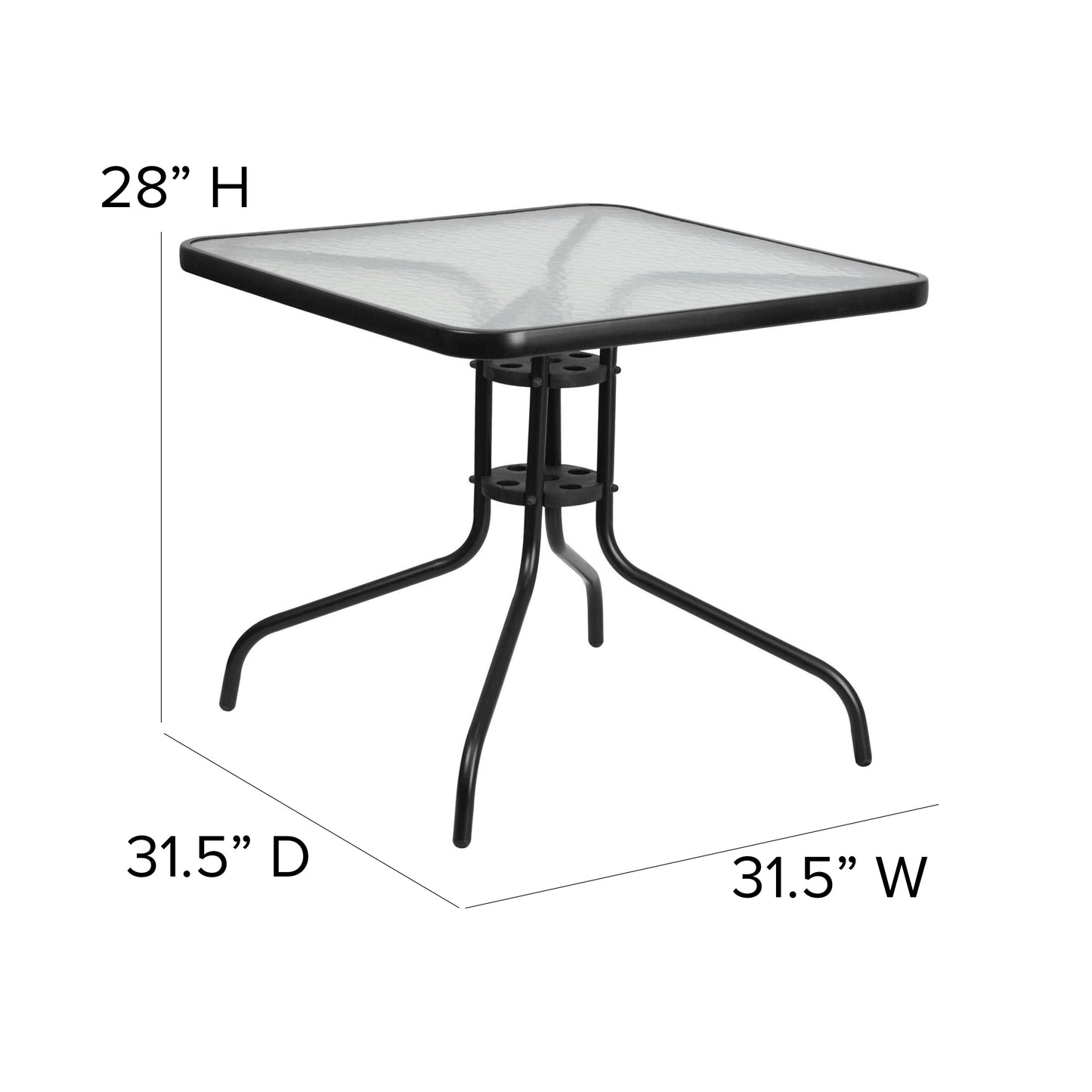 31.5SQ Glass Black Patio Table TLH-073A-2-GG