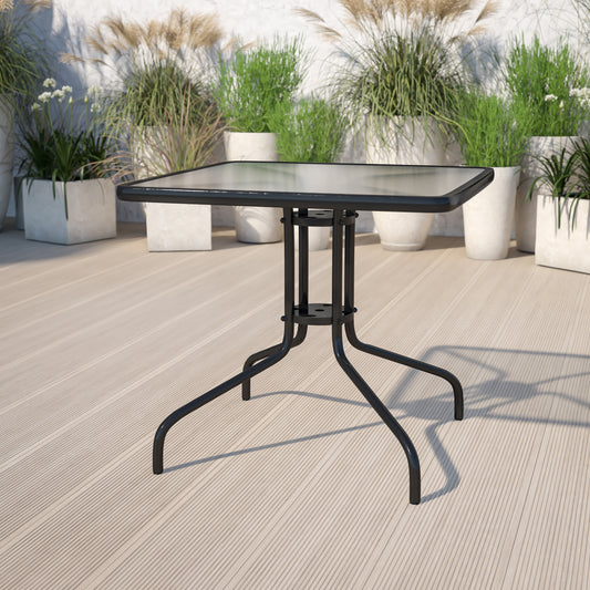 31.5SQ Glass Black Patio Table TLH-073A-2-GG