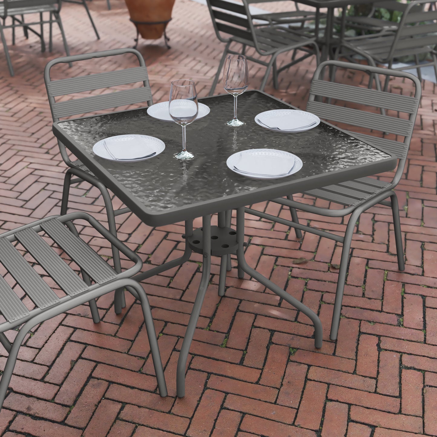 31.5SQ Silver Patio Table TLH-073A-2-SV-GG