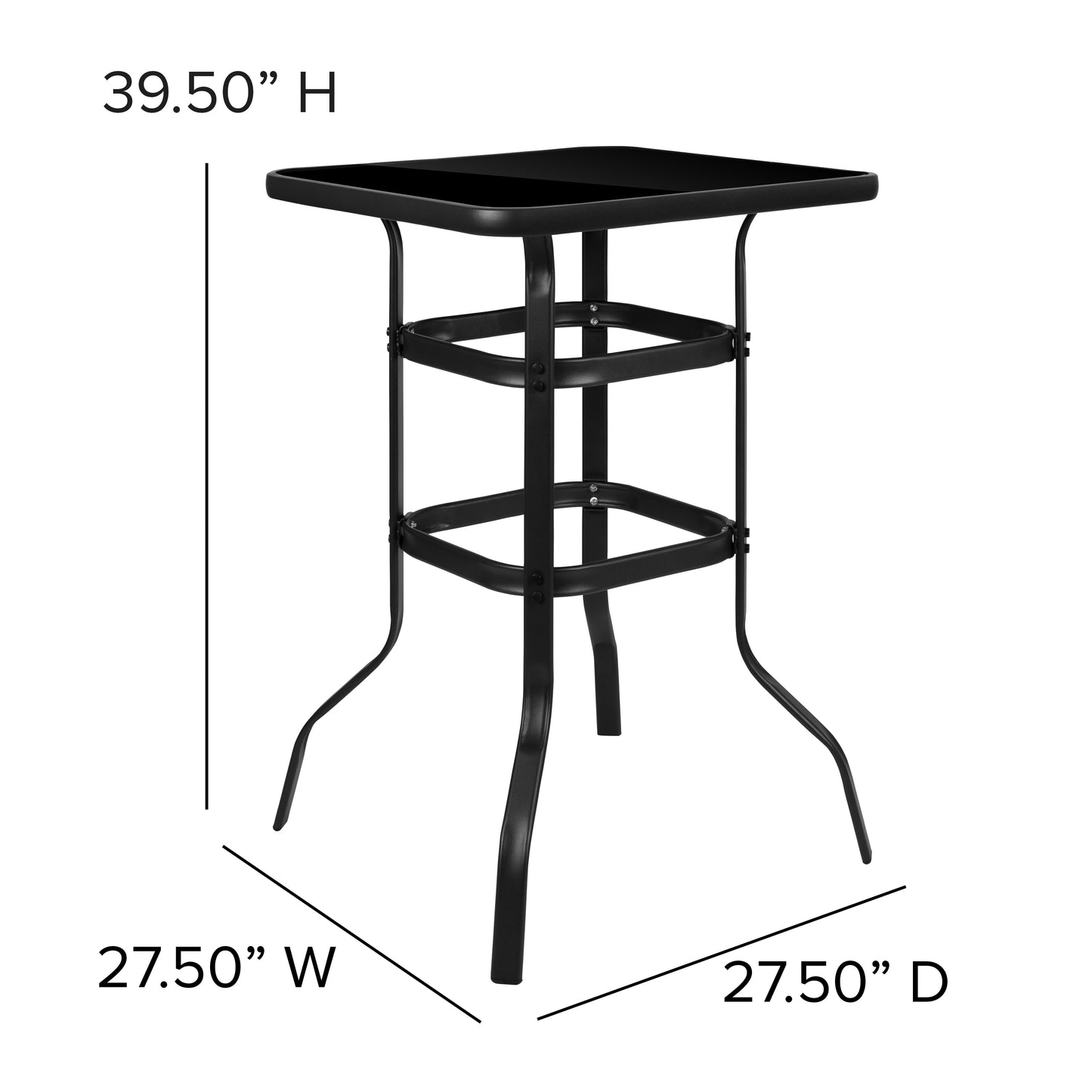 Black Metal/Glass Bar Table TLH-073H-B-GG