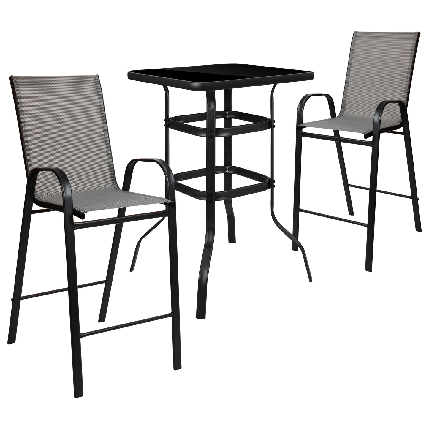 Gray Glass Bar Patio Table Set TLH-073H092H-GR-GG