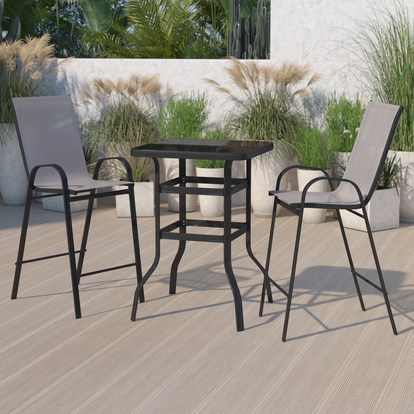 Gray Glass Bar Patio Table Set TLH-073H092H-GR-GG