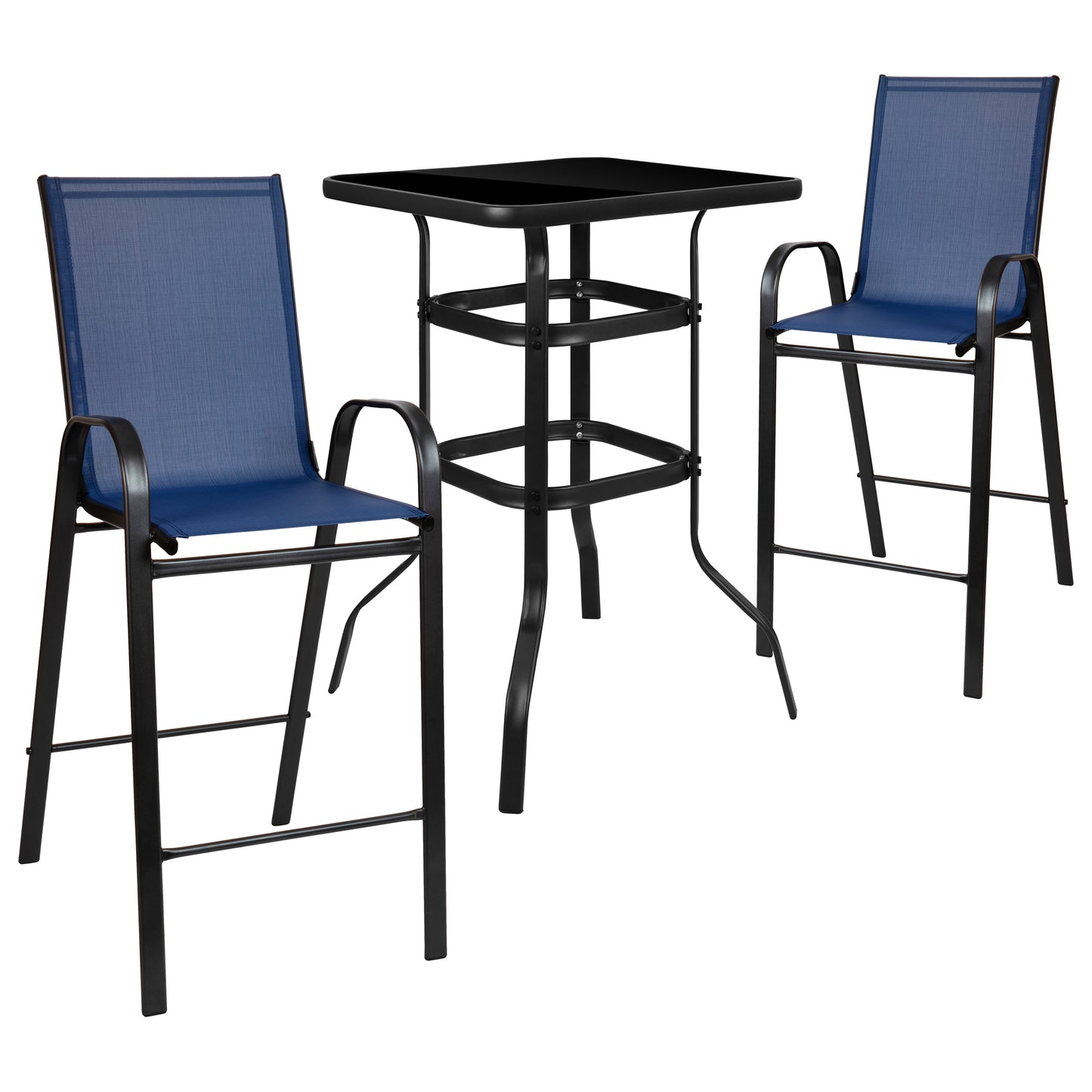 Navy Glass Bar Patio Table Set TLH-073H092H-NV-GG