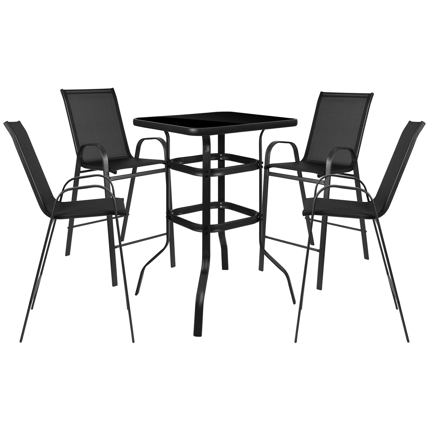 5PC Glass Bar Patio Table Set TLH-073H092H4-B-GG