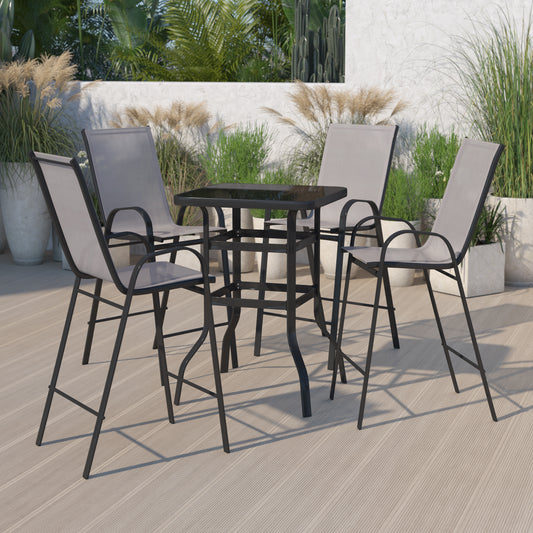 5PC Glass Bar Patio Table Set TLH-073H092H4-GR-GG