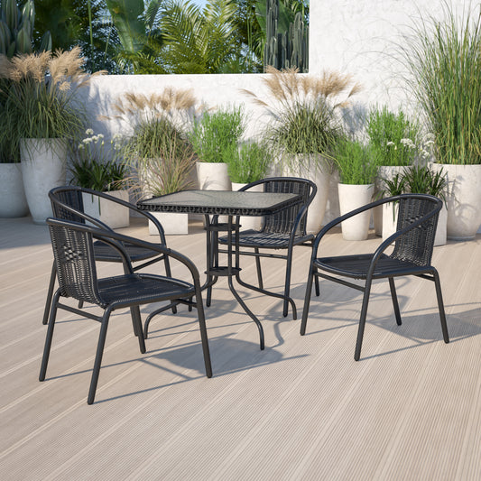 28SQ Black Rattan Patio Table TLH-073R-BK-GG