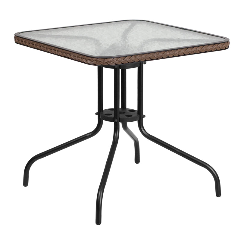 28SQ Glass Table-BRN Rattan TLH-073R-DK-BN-GG