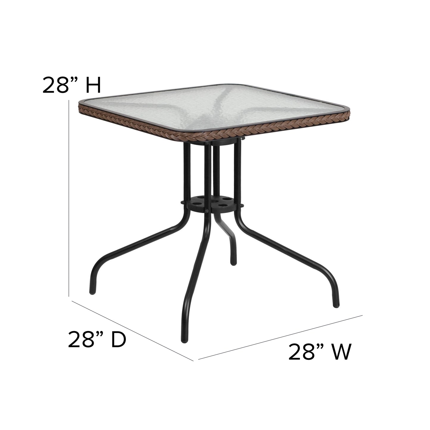 28SQ Glass Table-BRN Rattan TLH-073R-DK-BN-GG