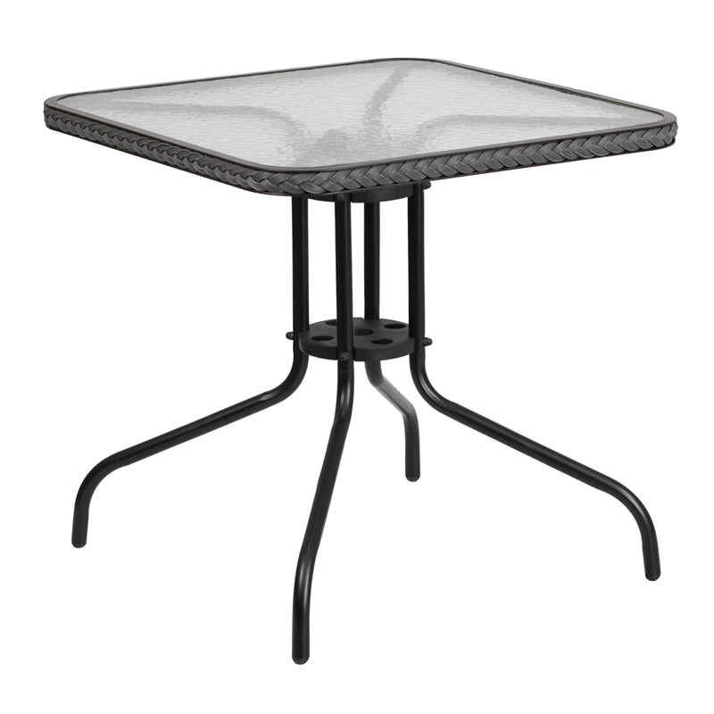 28SQ Glass Table-GRY Rattan TLH-073R-GY-GG