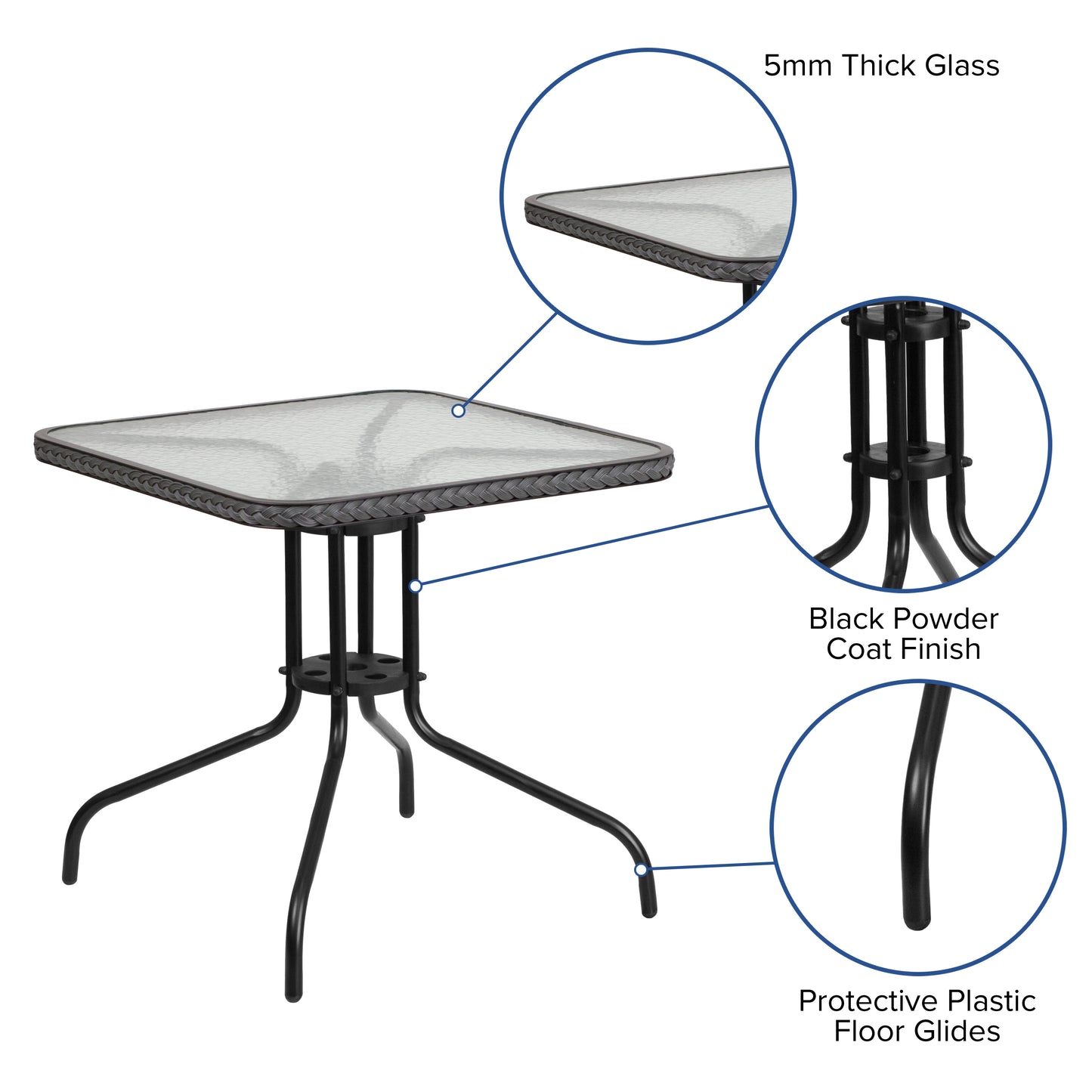 28SQ Glass Table-GRY Rattan TLH-073R-GY-GG