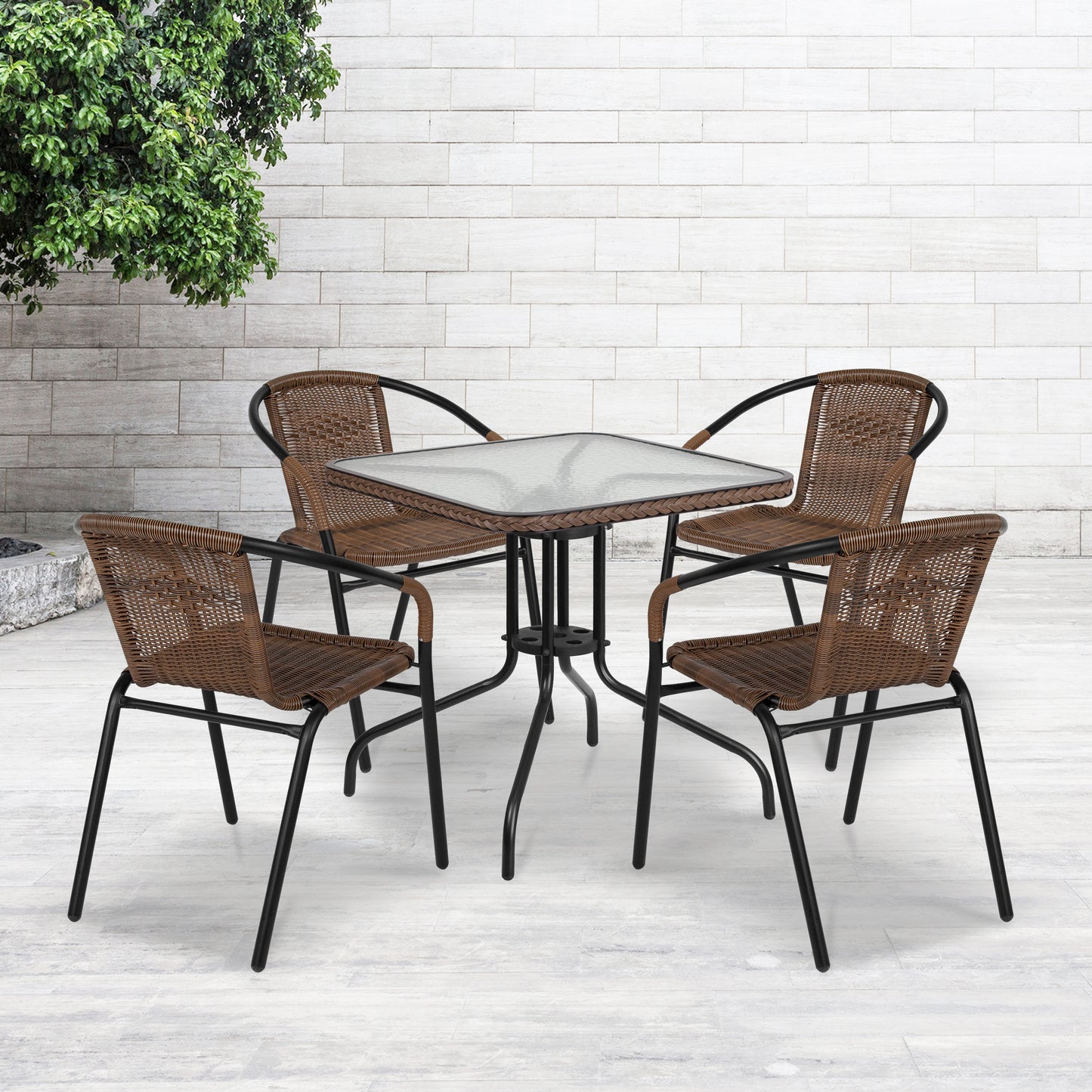 28SQ Brown Table Set w/Rattan TLH-073SQ-037BN4-GG