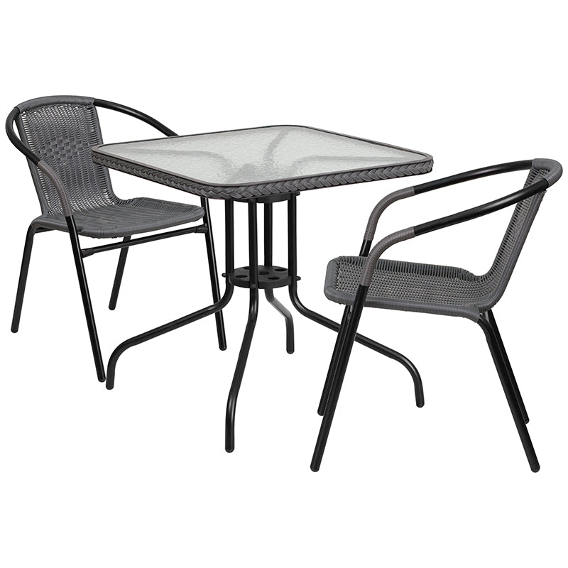 28SQ Gray Table Set w/Rattan TLH-073SQ-037GY2-GG