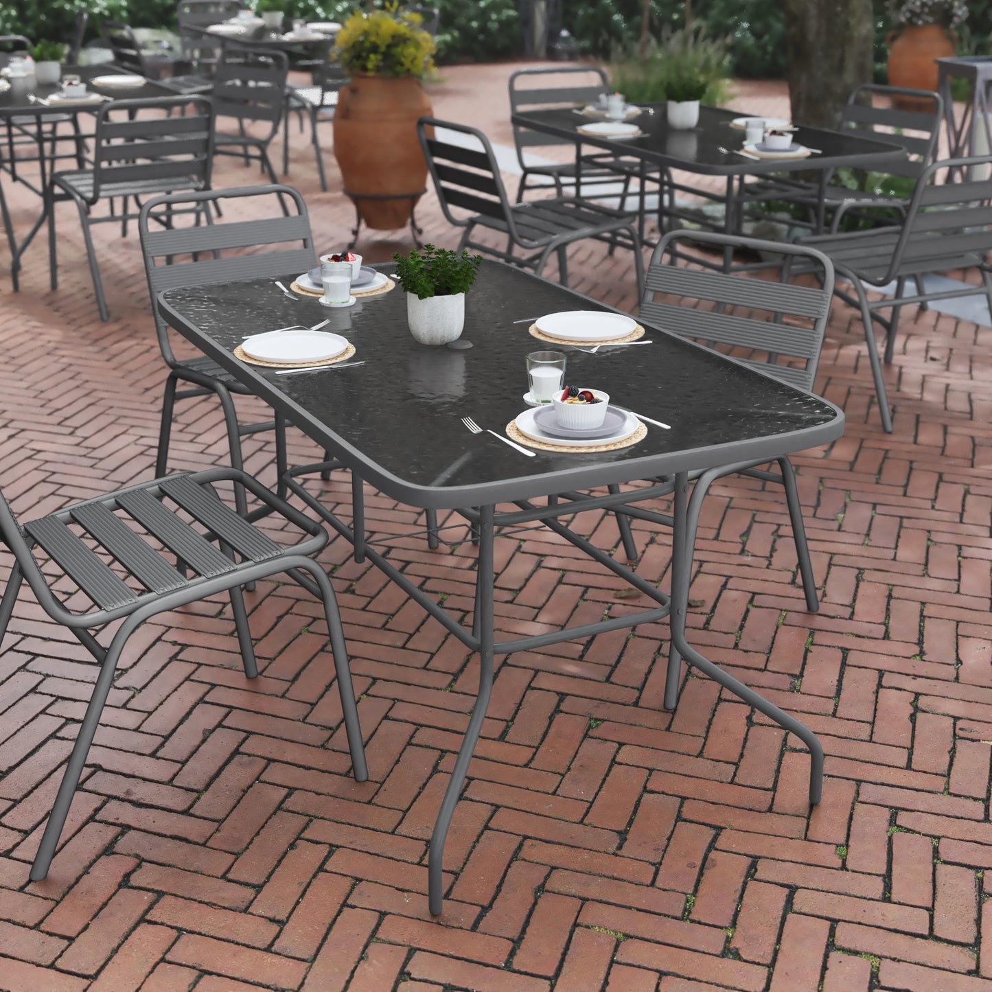 55x31.5 Silver Patio Table TLH-089-SV-GG