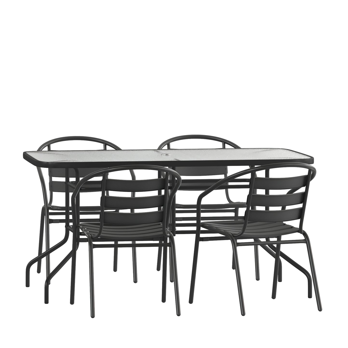 31.5x55 Black Patio Table Set TLH-089REC-017CBK4-GG