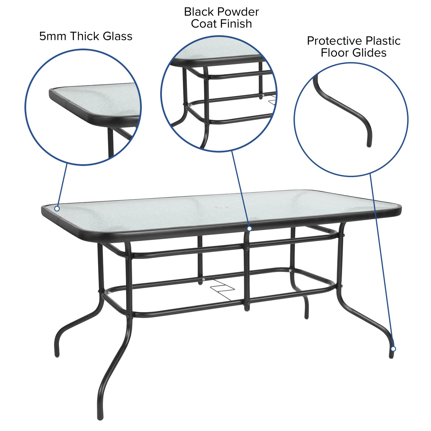 31.5x55 Black Patio Table Set TLH-089REC-017CBK4-GG