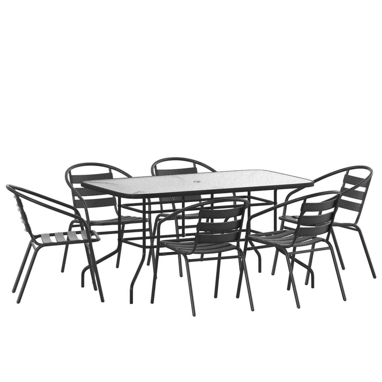 31.5x55 Black Patio Table Set TLH-089REC-017CBK6-GG