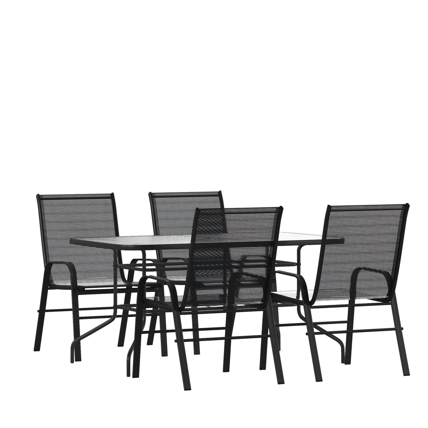 31.5x55 Black Patio Table Set TLH-089REC-303CBK4-GG