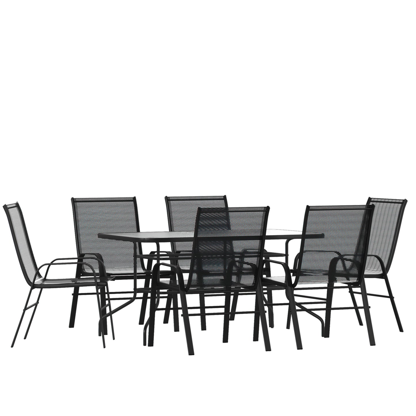 31.5x55 Black Patio Table Set TLH-089REC-303CBK6-GG